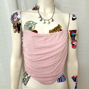 Womens boned mesh corset crop top princess pink Medium NWOT Free Necklace Gift